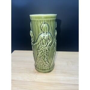 Vintage Green ORCHIDS OF HAWAII TIKI MUG CUP Vase Hula BIKINI GIRL